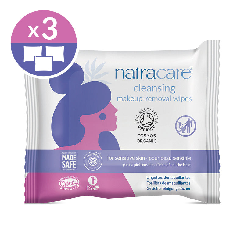 Natracare organic cotton makeup removal wipes pack 3 pack bundle