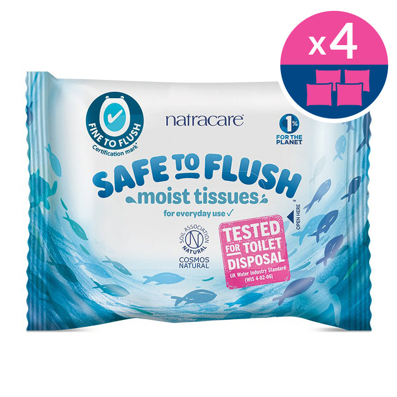 Natracare Safe to Flush moist tissues 4 pack bundle